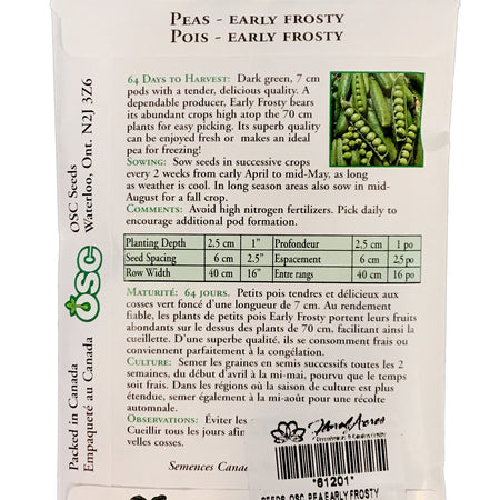 Pea - Early Frosty Seeds, OSC