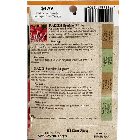 Radish - Sparkler Seed Tape, Aimers Organic