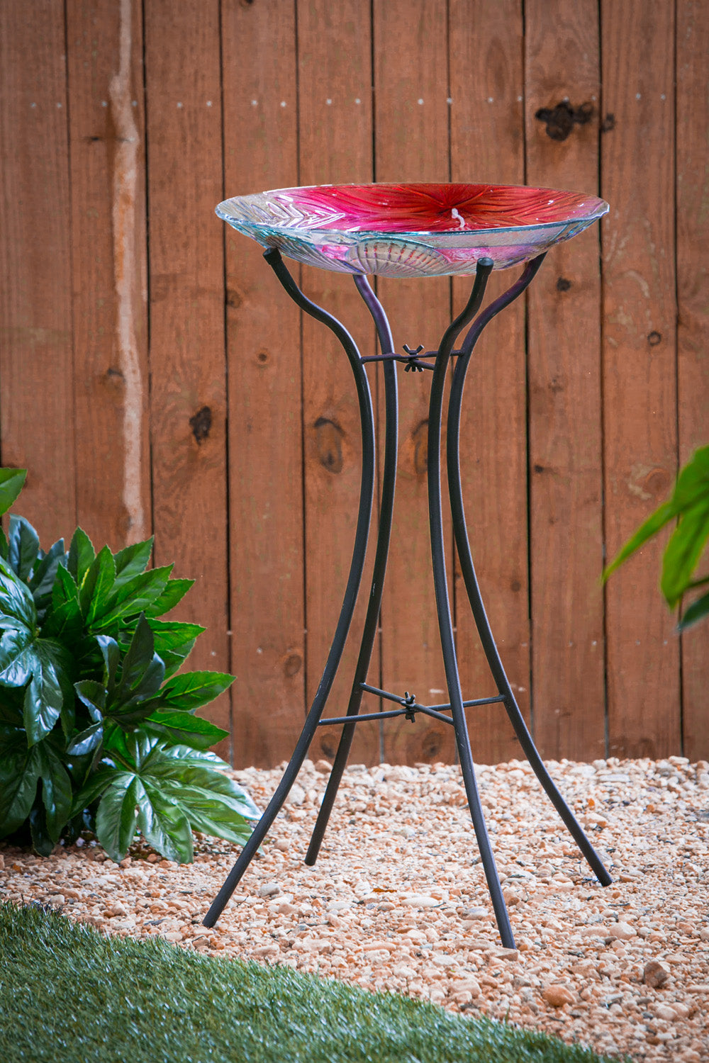Hourglass Shape Metal Bird Bath Stand, Black
