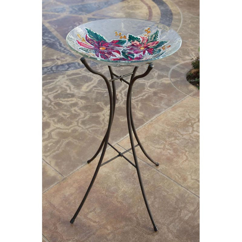 Hourglass Shape Metal Bird Bath Stand, Black