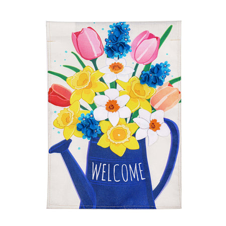 Spring Welcome Watering Can Burlap House Flag