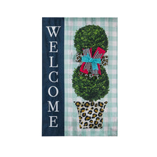 Load image into Gallery viewer, Welcome Leopard Print Topiary Burlap House Flag
