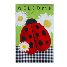 Load image into Gallery viewer, Welcome Ladybug Plaid Burlap House Flag
