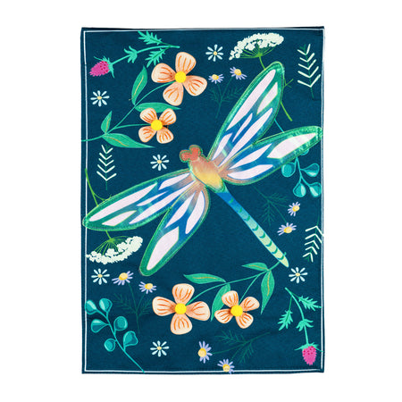 Dragonfly Floral Linen House Flag