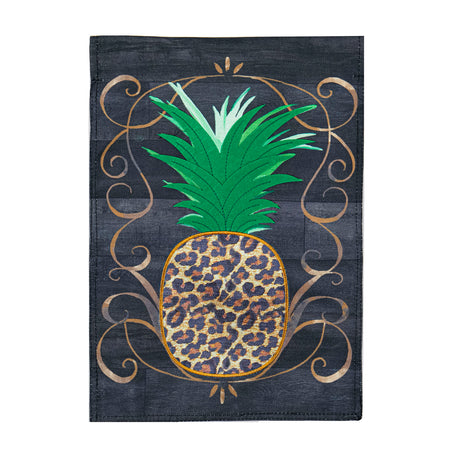 Leopard Print Pineapple Burlap Garden Flag