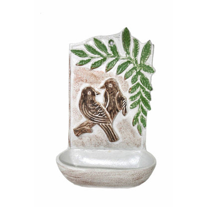 Cast Iron Bird Feeder, White, Perched Birds