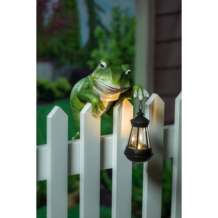 Frog Fence Hanger with Solar Lantern, 11.5in