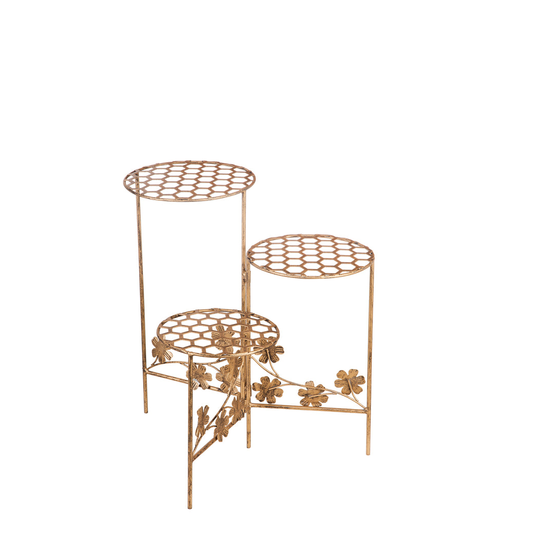 3 Tier Collapsible Plant Stand, Gold Floral