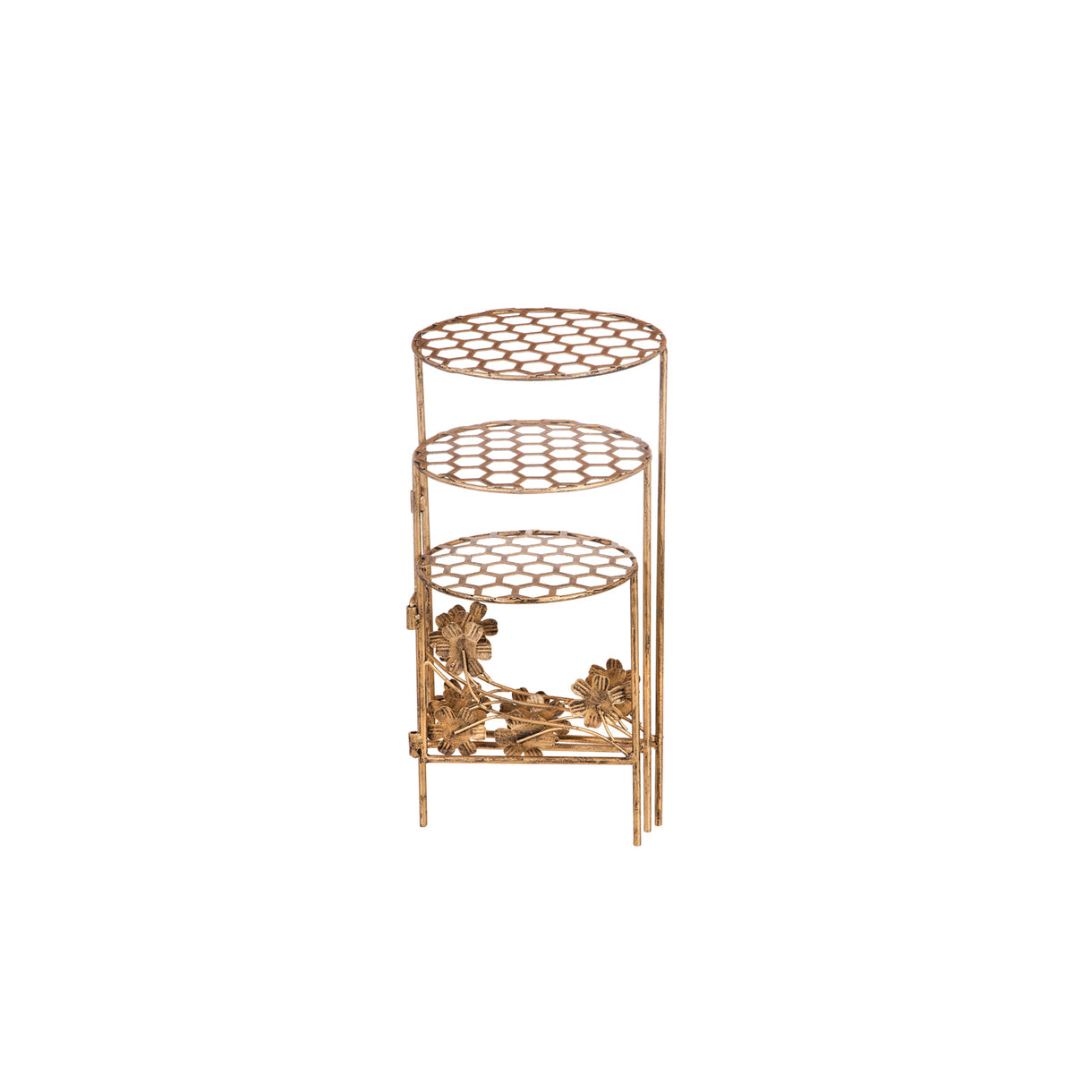 3 Tier Collapsible Plant Stand, Gold Floral
