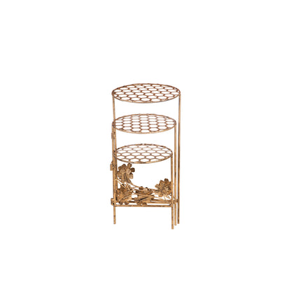 3 Tier Collapsible Plant Stand, Gold Floral