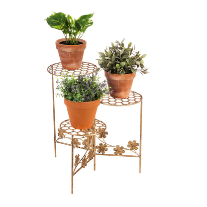 3 Tier Collapsible Plant Stand, Gold Floral