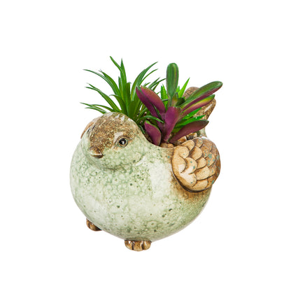 Ceramic Bird Planter with Faux Succulent, 6.25in