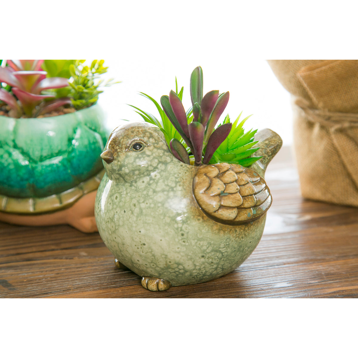 Ceramic Bird Planter with Faux Succulent, 6.25in