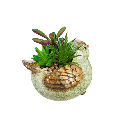 Ceramic Bird Planter with Faux Succulent, 6.25in