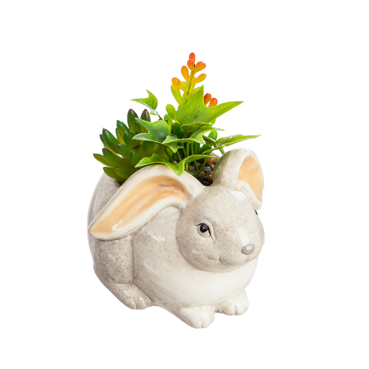Ceramic Rabbit Planter with Faux Succulent, 5.5in