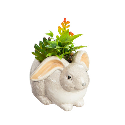 Ceramic Rabbit Planter with Faux Succulent, 5.5in