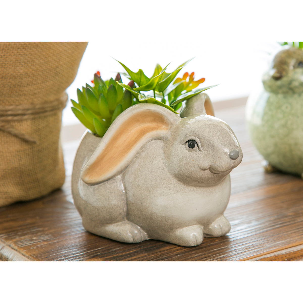 Ceramic Rabbit Planter with Faux Succulent, 5.5in