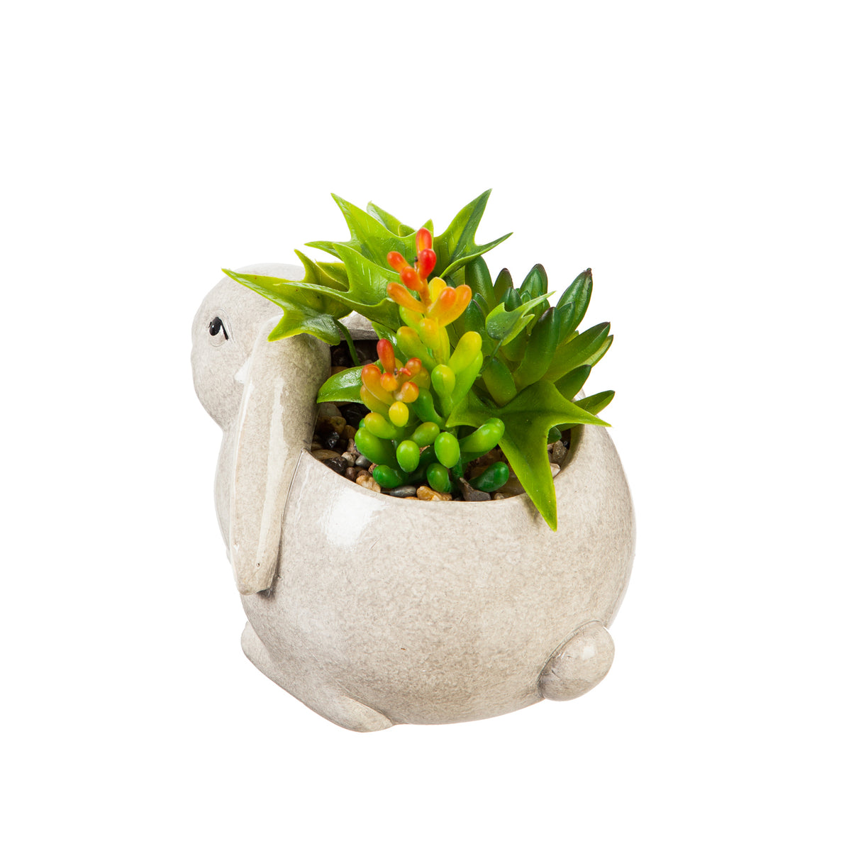 Ceramic Rabbit Planter with Faux Succulent, 5.5in