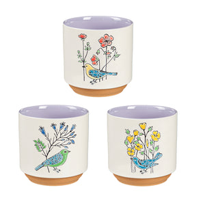 Pot, 3.5in, Ceramic, Spring Birds with Flowers