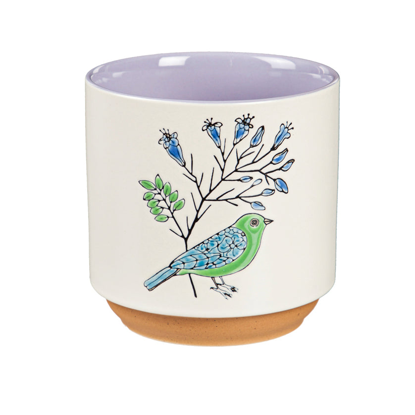 Pot, 3.5in, Ceramic, Spring Birds with Flowers