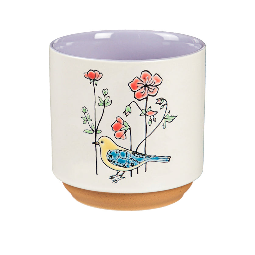 Pot, 3.5in, Ceramic, Spring Birds with Flowers