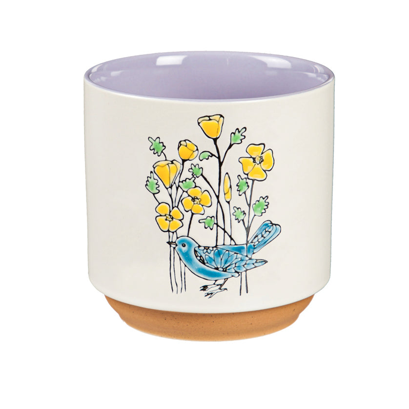 Pot, 3.5in, Ceramic, Spring Birds with Flowers