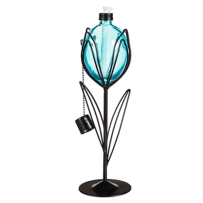 2-in-1 Metal & Glass Tulip Oil Torch, Blue