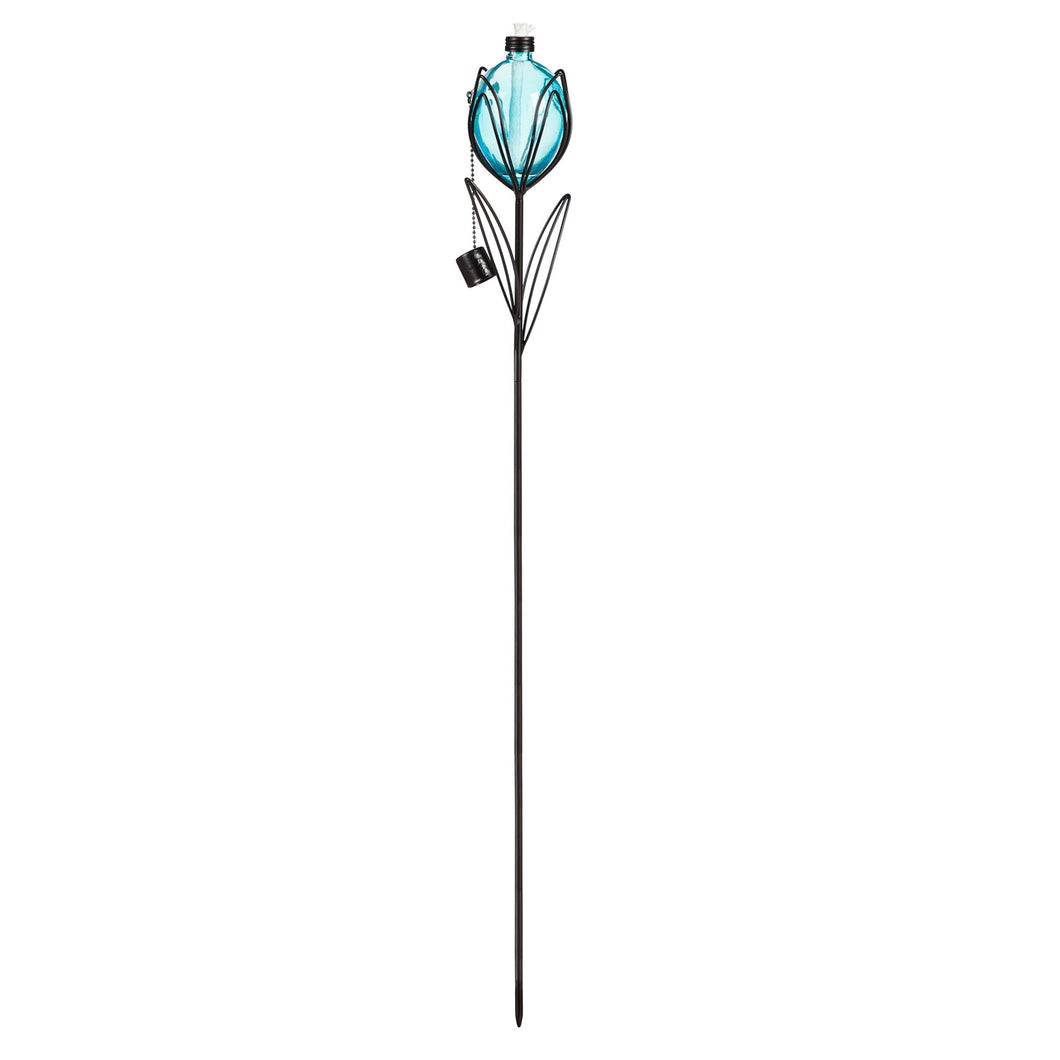 2-in-1 Metal & Glass Tulip Oil Torch, Blue