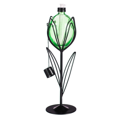 2-in-1 Metal & Glass Tulip Oil Torch, Teal