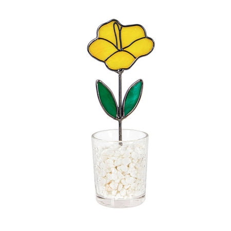 Stained Glass Flower in Glass Vase, 6in