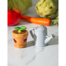Load image into Gallery viewer, Salt &amp; Pepper Shakers, Ceramic Watering Can/Plant
