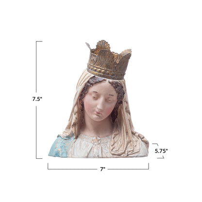 Hand-Painted Virgin Mary Bust, 7.5in