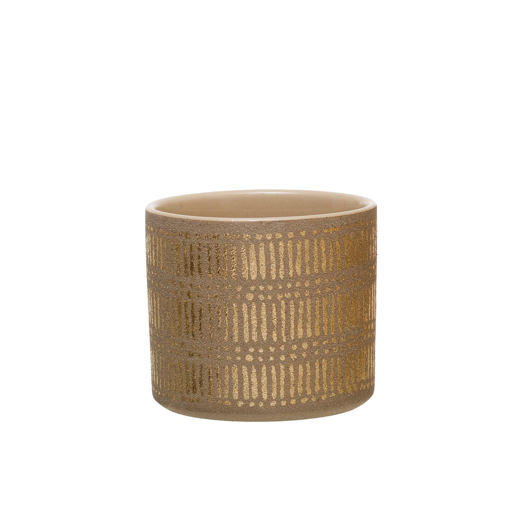 Pot, 3in, Stoneware, Metallic Gold Lines
