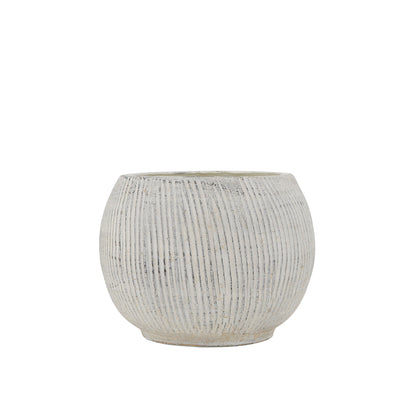 Pot, 4in, Terracotta, Round w/Textured Lines White