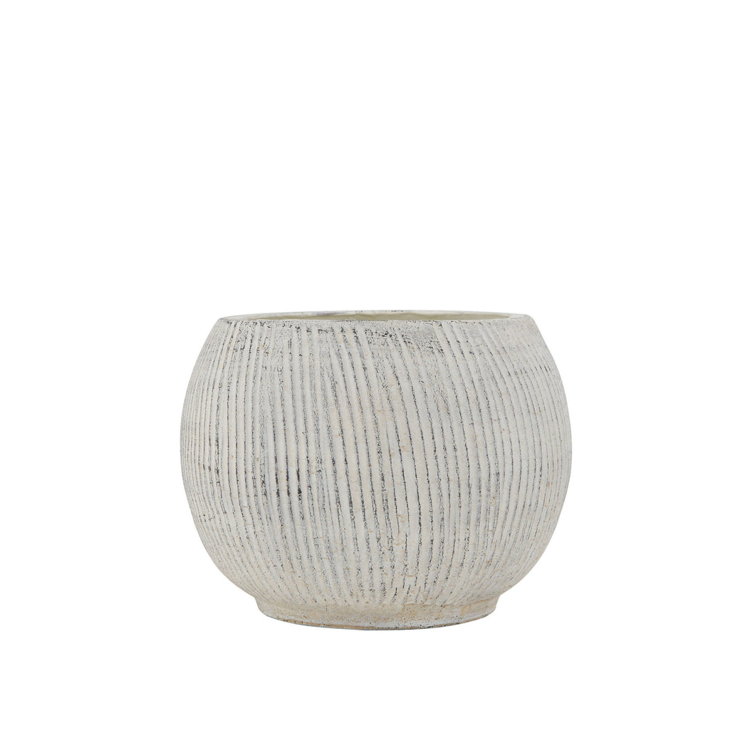 Pot, 4in, Terracotta, Round w/Textured Lines White
