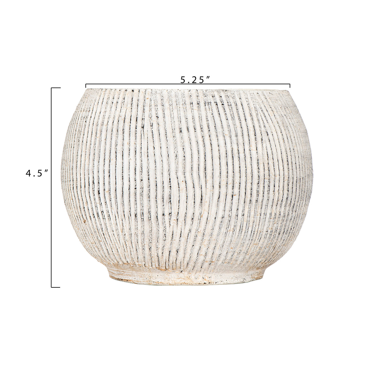 Pot, 4in, Terracotta, Round w/Textured Lines White