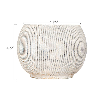 Pot, 4in, Terracotta, Round w/Textured Lines White