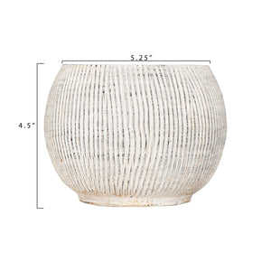 Pot, 4in, Terracotta, Round w/Textured Lines White