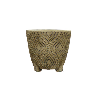 Pot, 4in, Sandstone, Embossed Pattern