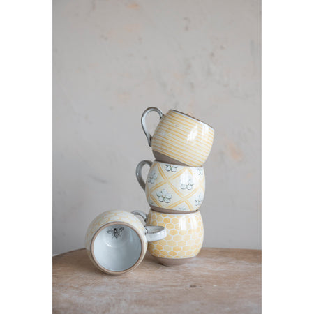 Stoneware Mug with Bee Pattern/Inside Image, 12oz