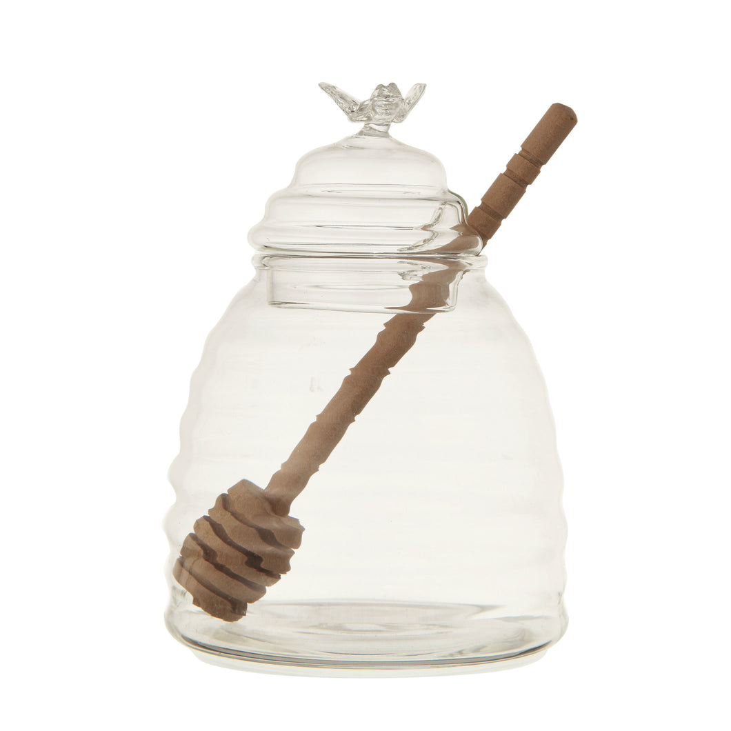 Glass Honey Jar with Wood Honey Dipper