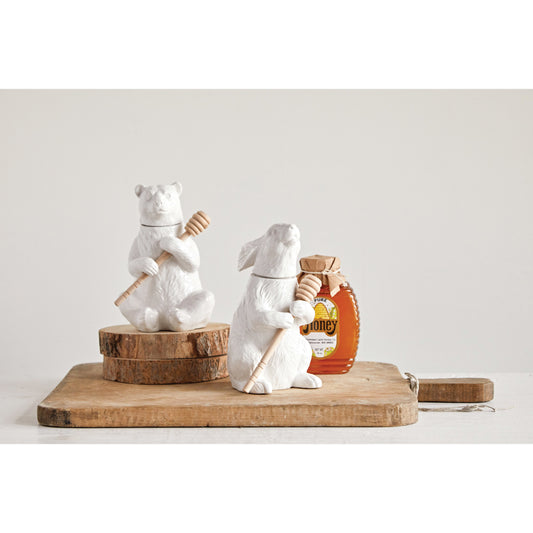 Bear Honey Jar with Wood Honey Dipper
