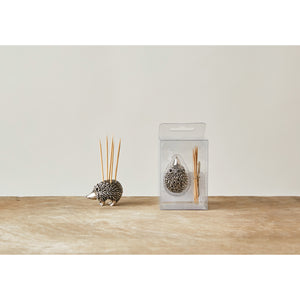 Pewter Hedgehog Toothpick Holder with 5 Toothpicks