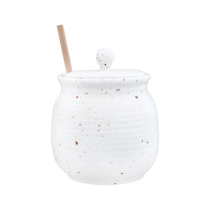 Stoneware Honey Jar with Honey Dipper, Speckled