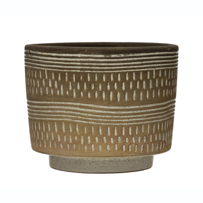 Pot, 7in, Stoneware, Debossed Lines Pattern