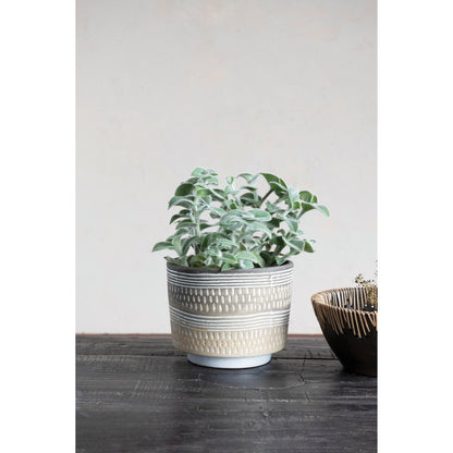 Pot, 7in, Stoneware, Debossed Lines Pattern