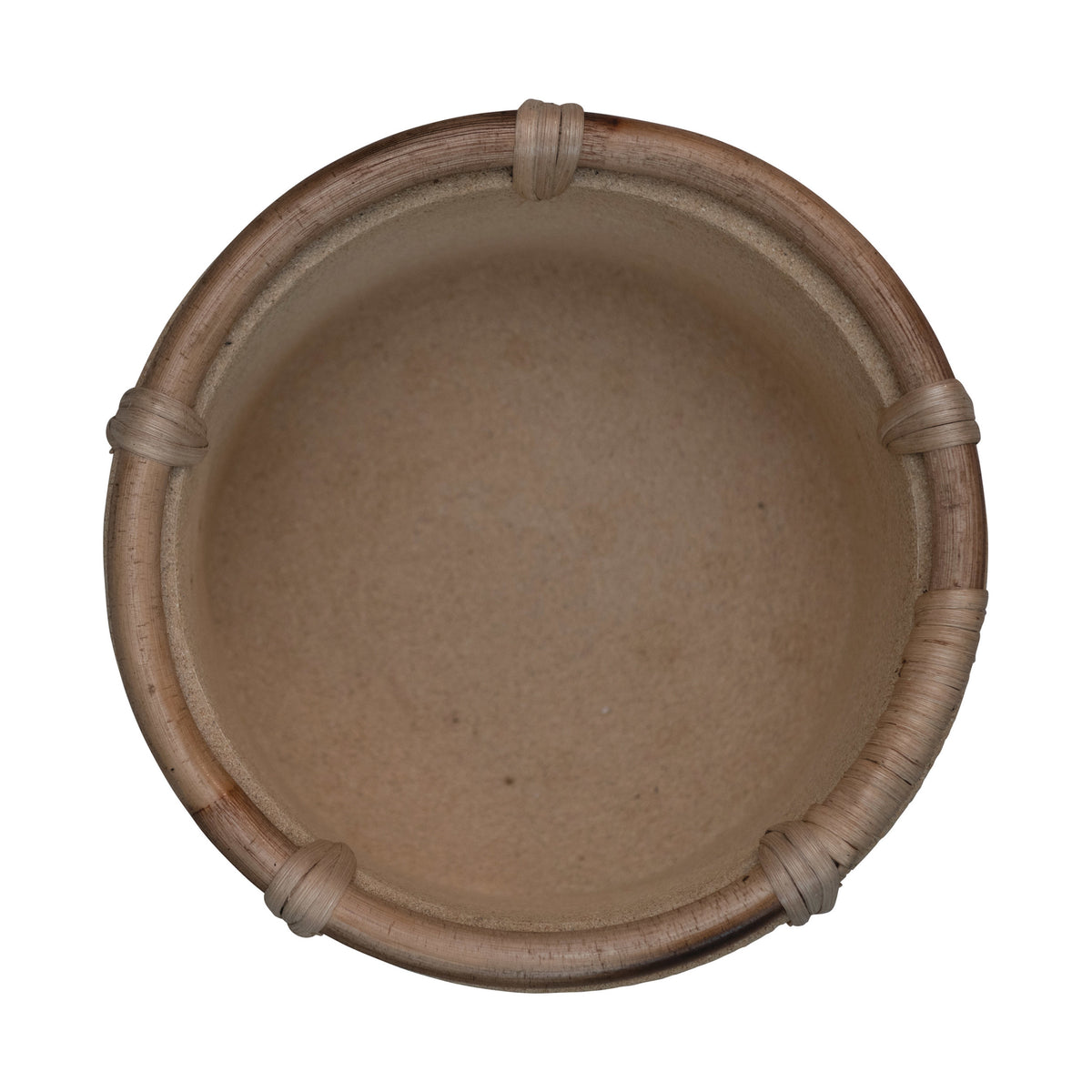 Pot, 8in, Cement, Buff with Rattan Rim