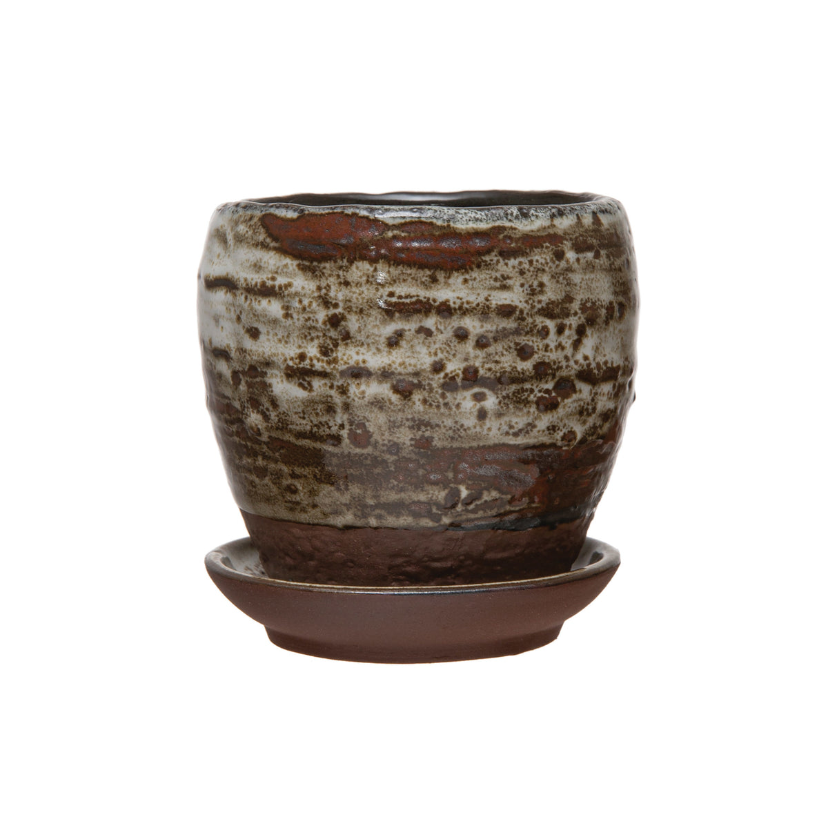 Pot, 2in, Stoneware, Reactive Glaze with Saucer