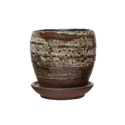 Pot, 2in, Stoneware, Reactive Glaze with Saucer