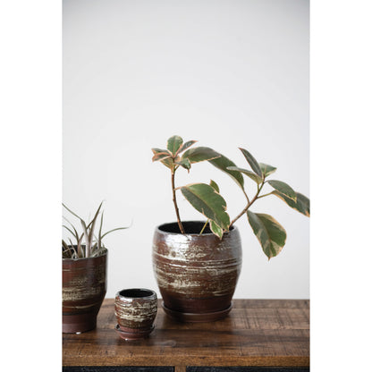 Pot, 2in, Stoneware, Reactive Glaze with Saucer